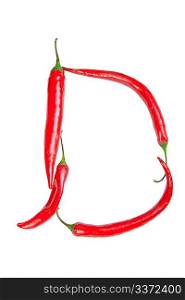 D letter made from chili, with clipping path