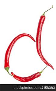 d letter made from chili, with clipping path