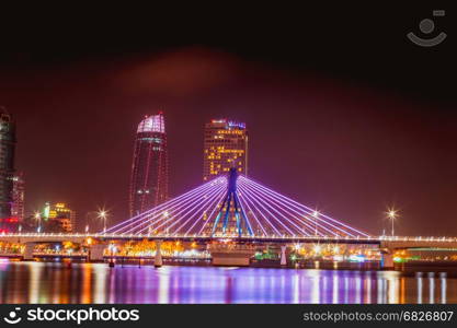 DA NANG, VIETNAM - MARCH 19, 2017: Landscape nightview at Da Nang, Vietnam