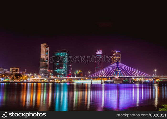 DA NANG, VIETNAM - MARCH 19, 2017: Landscape nightview at Da Nang, Vietnam