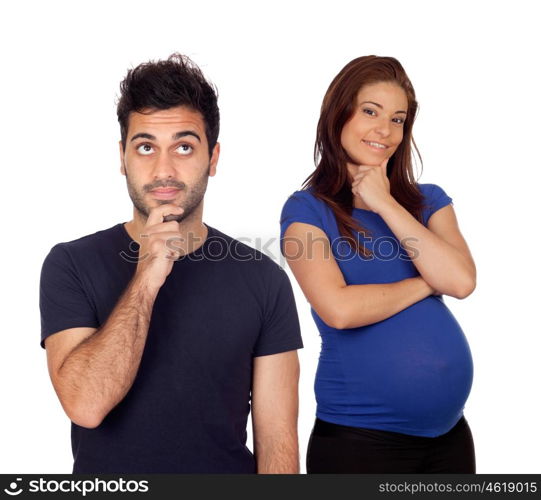 Dads thinking about his future son, isolated on a white background