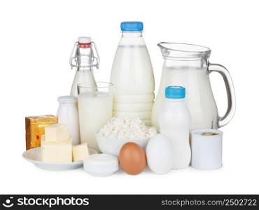 Dairy products assortment isolated on white background