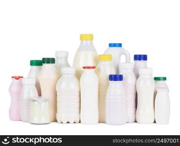Dairy products grocery assortment isolated on white background