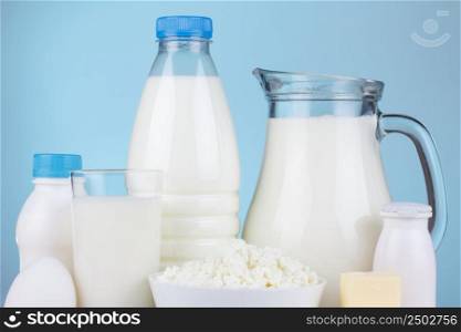 Dairy products on blue background