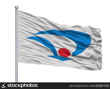 Daisen City Flag On Flagpole, Country Japan, Akita Prefecture, Isolated On White Background. Daisen City Flag On Flagpole, Japan, Akita Prefecture, Isolated On White Background