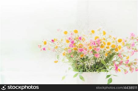 Daisies bunch on light background, floral border