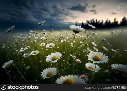Daisies in the field. chamomile flower in the meadow.