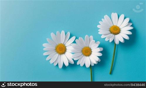 daisy flowers with light blue paper background good for multimedia digital content creation, artistic background