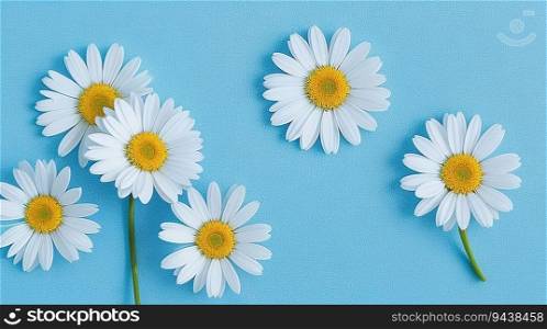 daisy flowers with light blue paper background good for multimedia digital content creation, artistic background