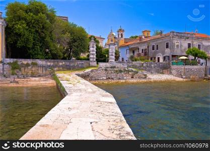 Dajla abandoned convent coastline view from pier, Istria region of Croatia