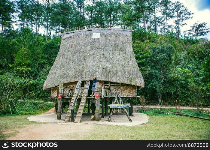 DALAT, VIETNAM - February 17, 2017: Cu Lan village at Dalat countryside, hotel and holiday resort among pine jungle, camp on grass field, an eco tourism in nature reserse