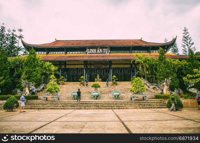 DALAT, VIETNAM - February 17, 2017: Linh An Pagoda with Big happy Buddha. Da Lat. Vietnam. Linh An Pagoda is located in Nam Ban hamlet around 30km southwest of Dalat