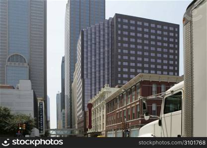 Dallas downtown city views with mixed buildings urban background