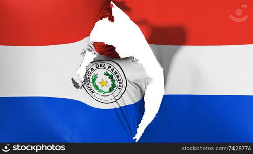 Damaged Paraguay flag, white background, 3d rendering. Damaged Paraguay flag