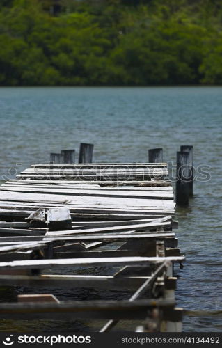 Damaged pier in the sea, Providencia y Santa Catalina, San Andres y Providencia Department, Colombia