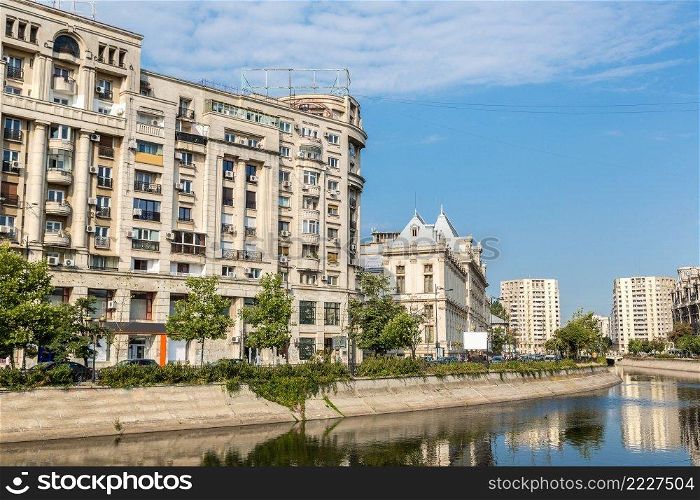 Dambovita river in a summer day in Bucharest, Romania
