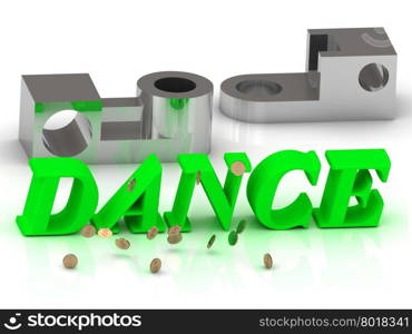 DANCE- words of color letters and silver details on white background