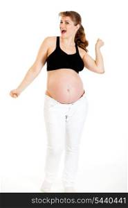 Dancing beautiful pregnant woman isolated on white background&#xA;