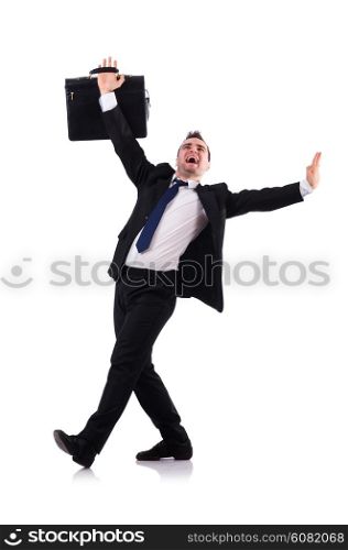 Dancing businessman isolated on the white