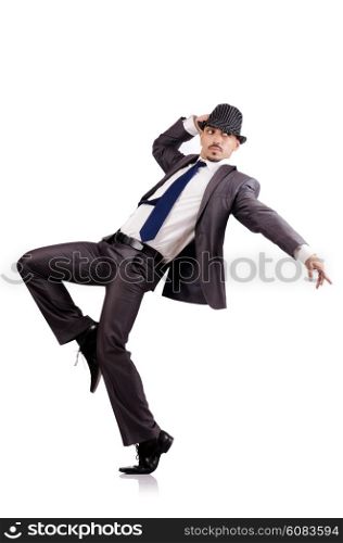 Dancing businessman isolated on white