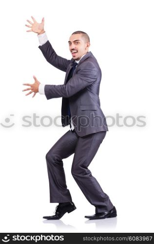 Dancing businessman isolated on white