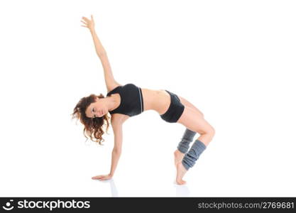 Dancing fitness young woman. isolated on a white background