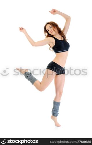 Dancing fitness young woman. isolated on a white background