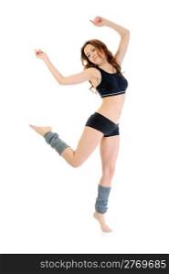 Dancing fitness young woman. isolated on a white background