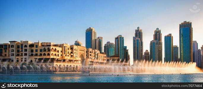 Dancing Fountains of Burj Khalifa. Dubai, UAE.