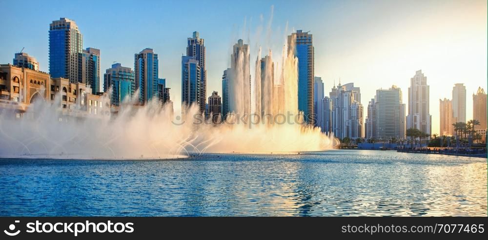 Dancing Fountains of Burj Khalifa. Dubai, UAE.