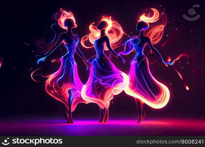 Dancing modern girl moving in colorful neon  light. Generative AI
