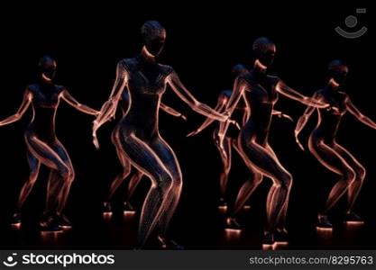 dancing neon cyber girls red hologram generative ai.