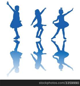 Dancing stars, silhouette of three little girls performing