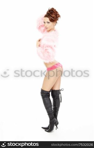 Dancing temptress in the pink clothes, isolated