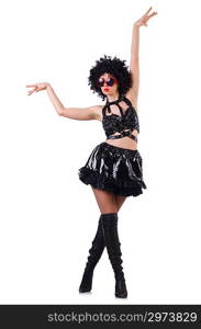 Dancing woman in black leather costume