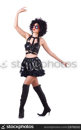 Dancing woman in black leather costume