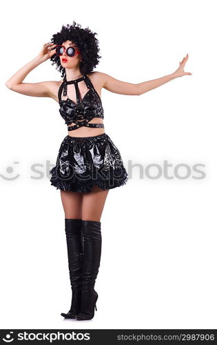 Dancing woman in black leather costume