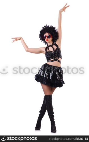 Dancing woman in black leather costume