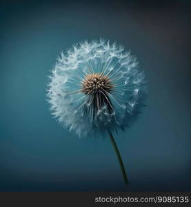 Dandelion Flower on Blue Background. Illustration Generative AI. Dandelion Flower on Blue Background. Illustration AI Generative