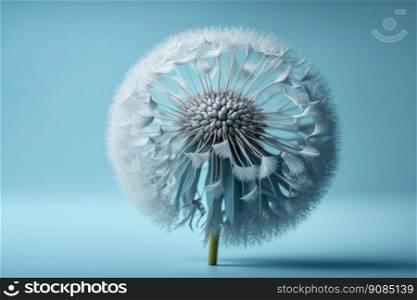 Dandelion Flower on Blue Background. Illustration Generative AI. Dandelion Flower on Blue Background. Illustration AI Generative
