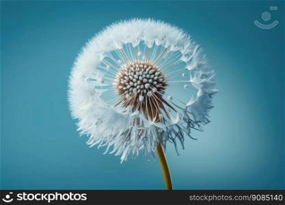 Dandelion Flower on Blue Background. Illustration Generative AI. Dandelion Flower on Blue Background. Illustration AI Generative