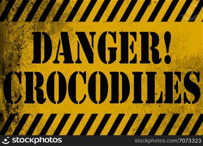 Danger crocodiles sign yellow with stripes, 3D rendering