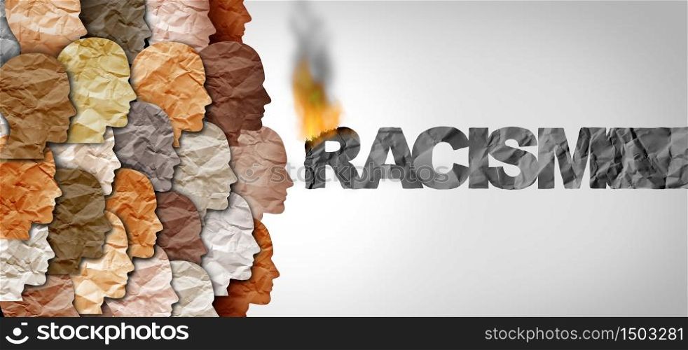 Danger of racism and racial politics concept and exploiting prejudice with a demagogue or race baiting society based on diversity ignorance and racist injustice in politics or law with 3D illustration elements.