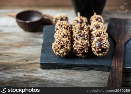 Dango chocolate ball of dessert food closeup