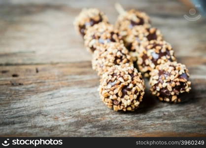 Dango chocolate ball of dessert food on wooden closeup