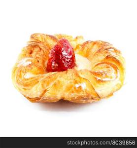 Danish pastry with fresh strawberry and crystal sugar