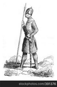 Danish warrior, vintage engraved illustration. Colorful History of England, 1837.