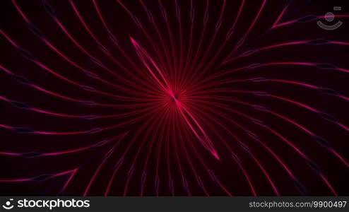 Dark abstract computer generated background. 3d rendering of a tunnel of neon rays with highlights. Dark abstract computer generated backdrop. 3d rendering of a tunnel of neon rays with highlights