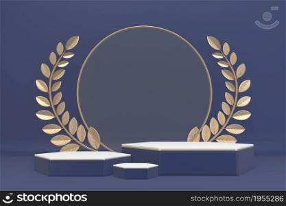 Dark blue adstract , podium for cosmetic product. 3d rendering
