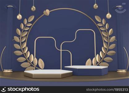 Dark blue adstract , podium for cosmetic product. 3d rendering